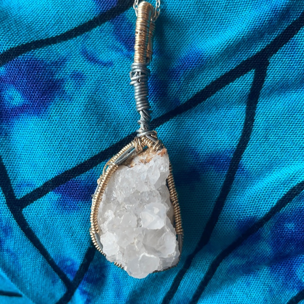 Handmade Calcite Geode Wire Wrap Necklace